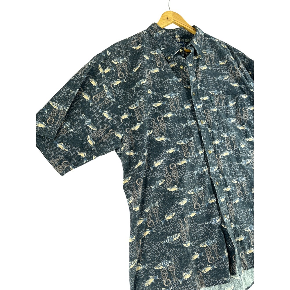 Fishermancore Mens 2XL Fish Print Cotton Short Sleeve Button Down Shirt - Picture 2 of 10